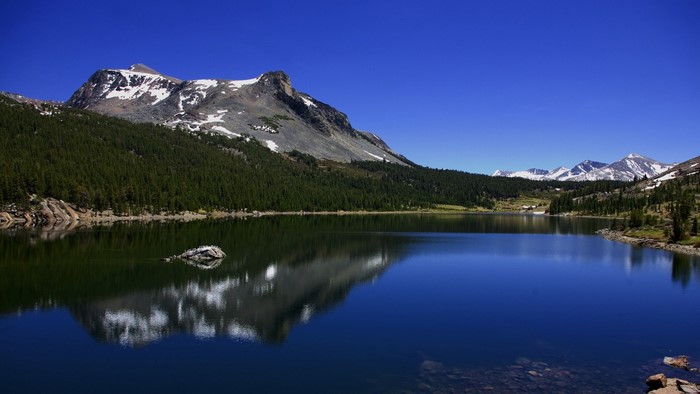 Lake and Mountains with Forest Reflection