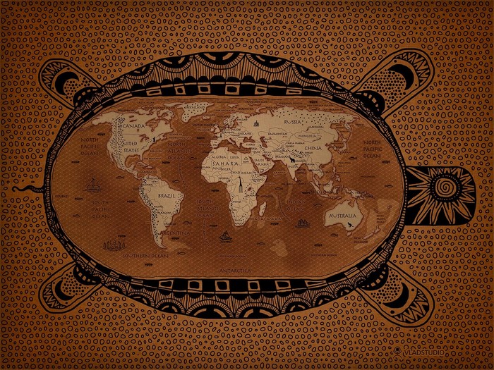 World map on a turtle illustration