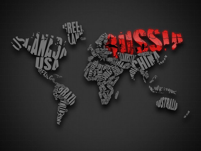 World map made of country names