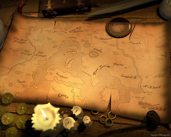 Runescape map with compass and candles