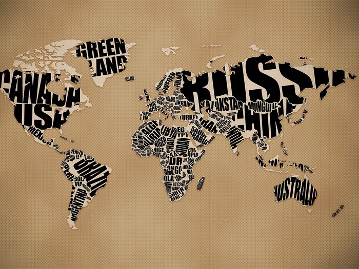 World map made of country names in word cloud style