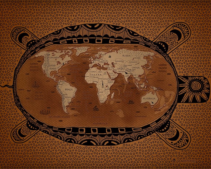 World map on a turtle illustration