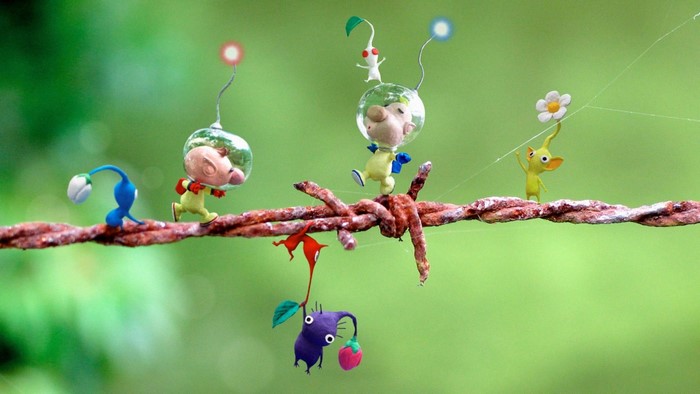 Pikmin characters on a barbed wire with a strawberry
