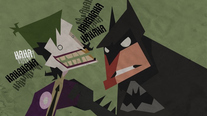 Batman and Joker illustration with HAHA text