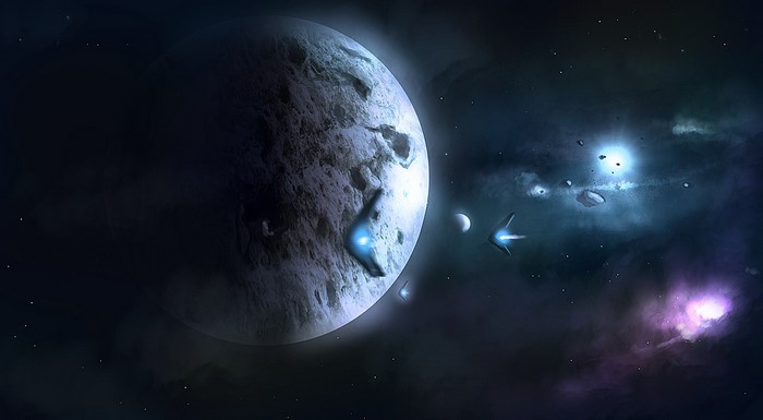 Spaceships near a textured planet in deep space