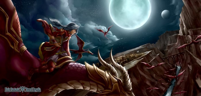 Anime character riding a dragon in Pixiv Fantasia
