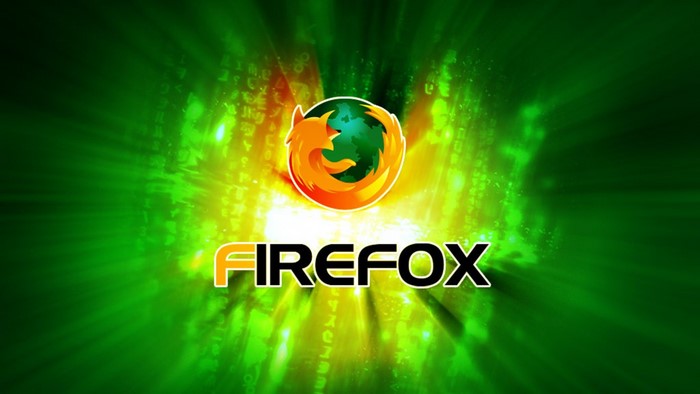Mozilla Firefox logo with green and yellow light effects