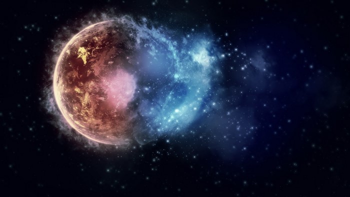 Planet with nebula and stars in outer space