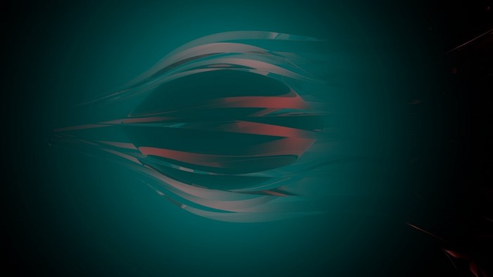 Abstract red and white lines forming a sphere on a dark teal background