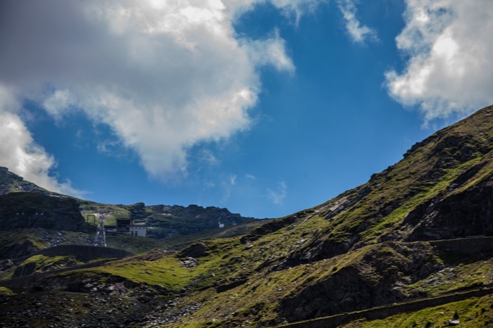 Mountain landscape with cable car station
