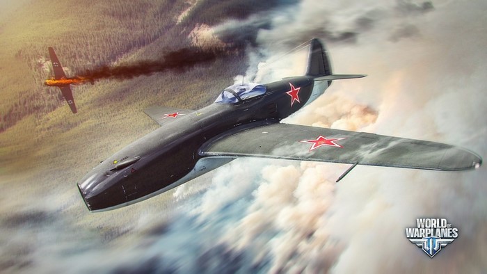 World of Warplanes: Soviet jet fighter attacking a burning German aircraft
