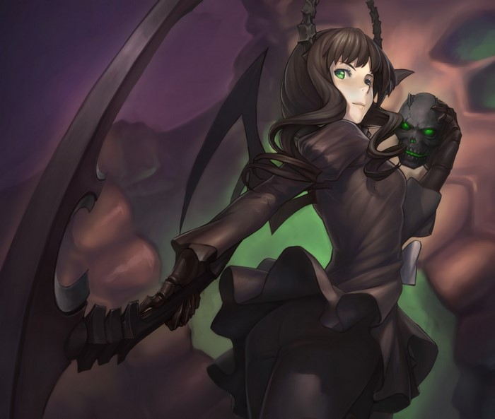 Dead Master from Black Rock Shooter holding a skull