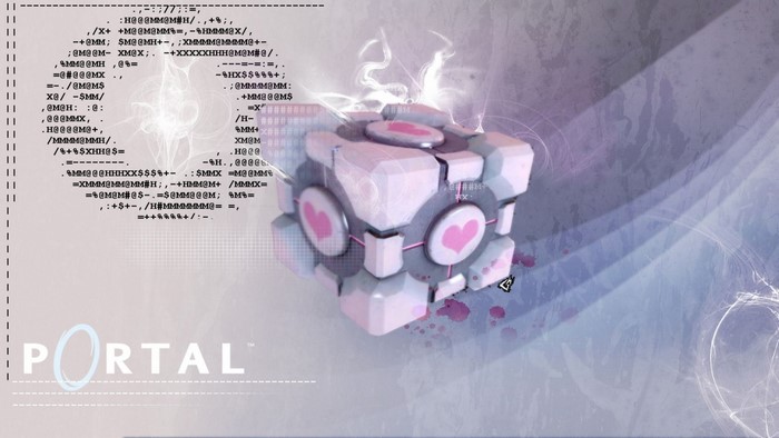 Portal game Companion Cube with text