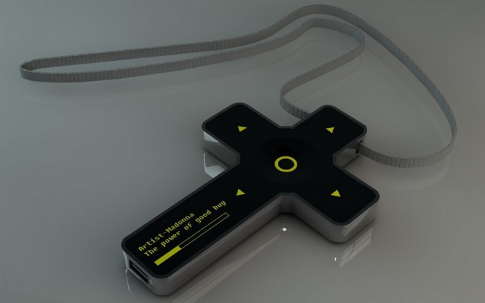 Madonna cross-shaped music player with USB ports