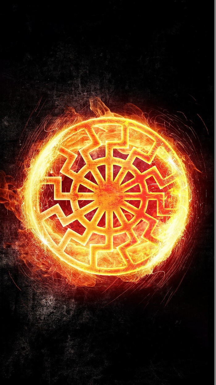 Black Sun symbol on fire