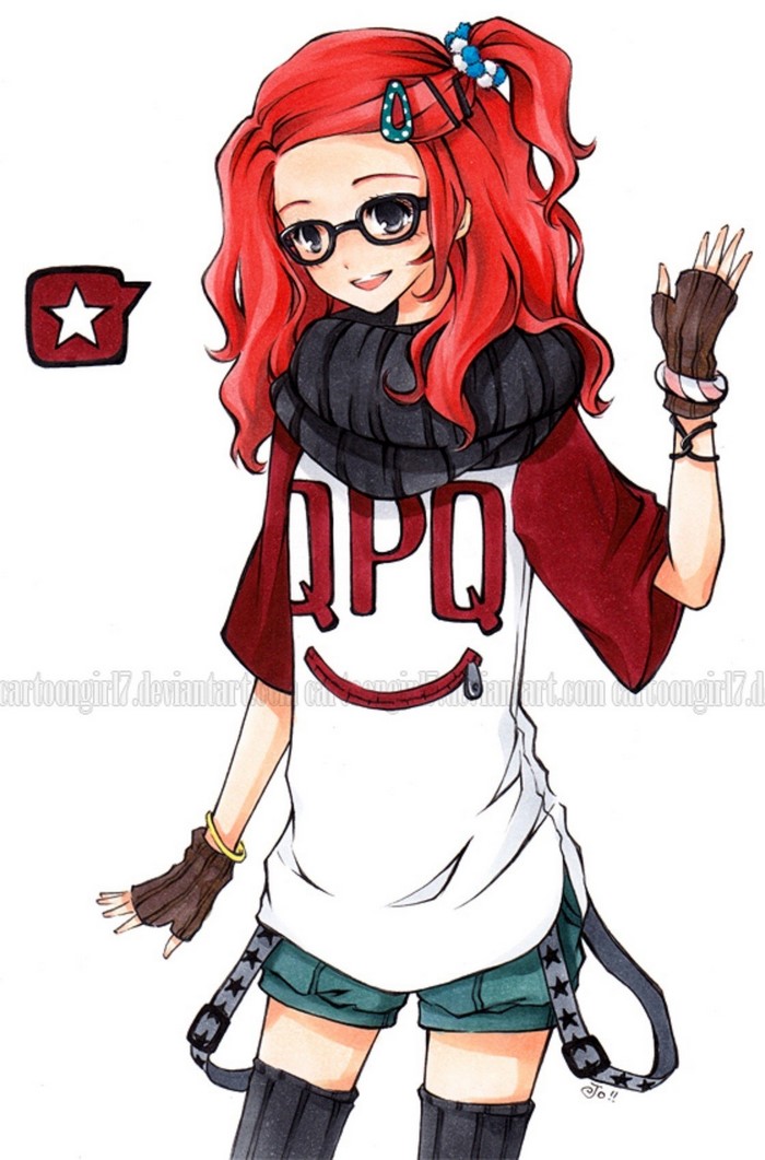 Anime girl with red hair and glasses