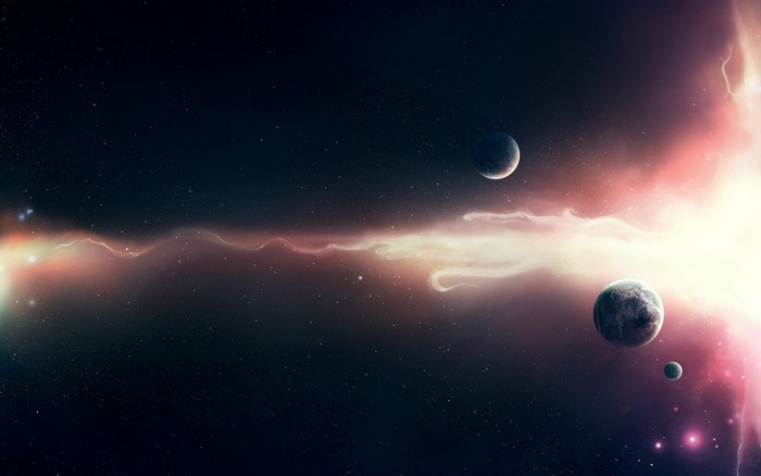 Planets and nebula in outer space