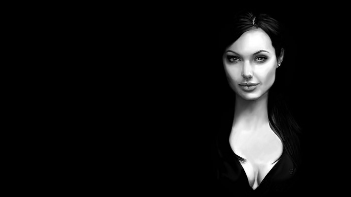 Monochrome portrait of Angelina Jolie