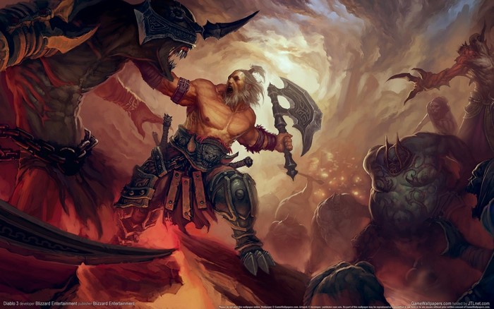 Barbarian fighting demons in Diablo III