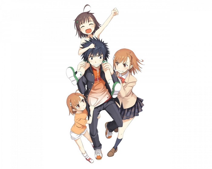 Touma Kamijou with Misaka Mikoto and Last Order from Toaru Majutsu no Index