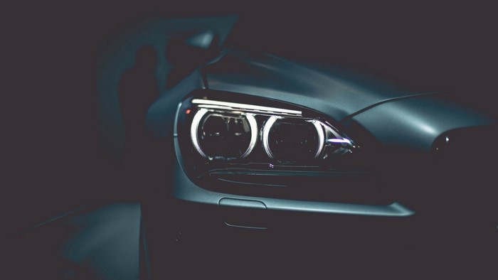 Close-up of a BMW car headlight