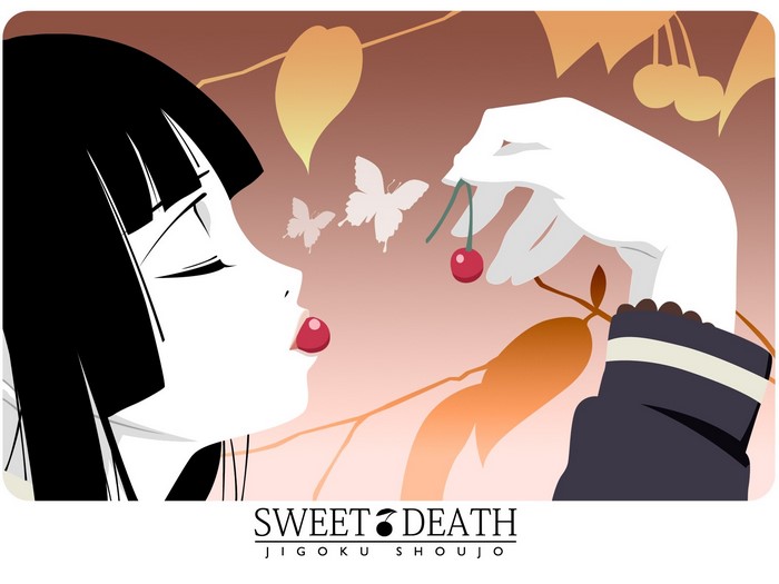 Enma Ai from Jigoku Shoujo holding cherries