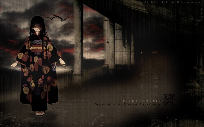 Enma Ai from Jigoku Shoujo in a dark setting