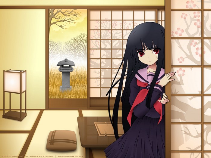 Enma Ai from Jigoku Shoujo in a Japanese room
