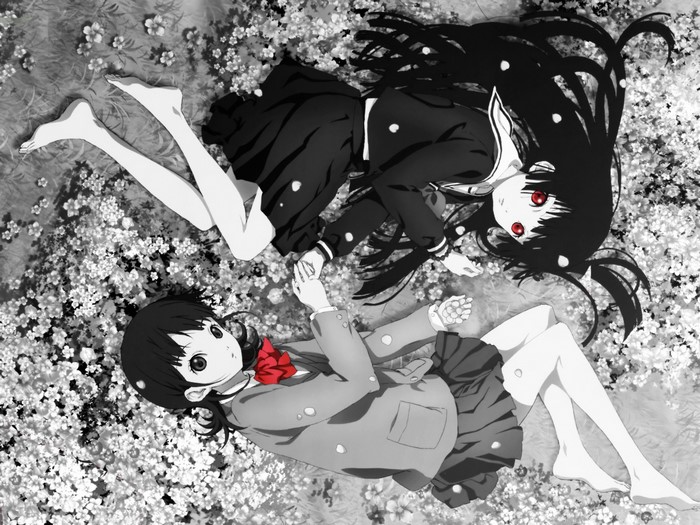 Enma Ai and another girl from Jigoku Shoujo lying down