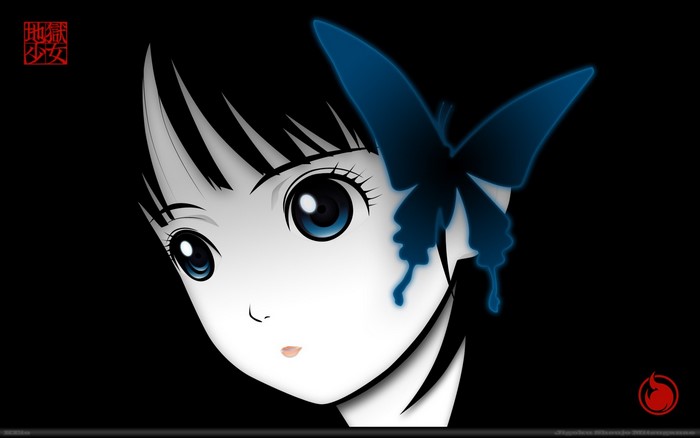 Enma Ai from Jigoku Shoujo with a blue butterfly