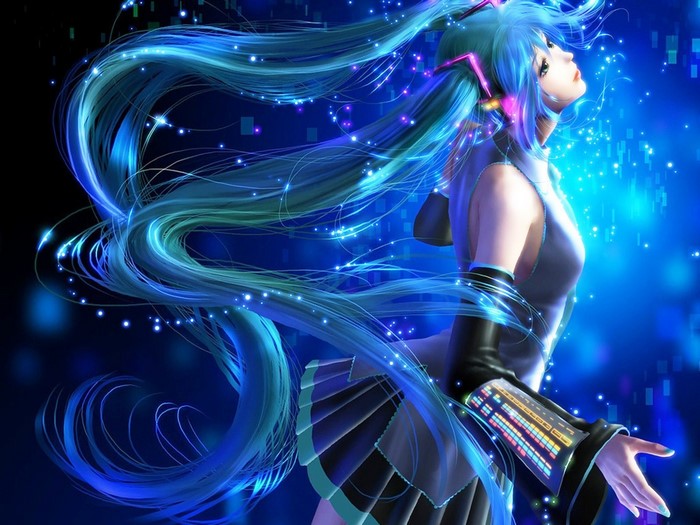 Hatsune Miku illustration with digital effects