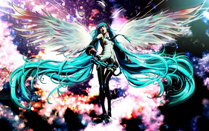 Hatsune Miku with Angel Wings in Space