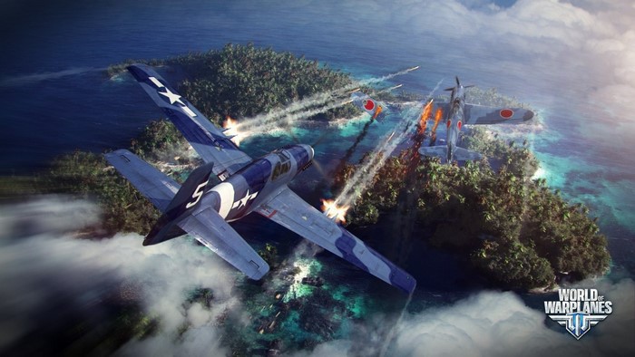 World of Warplanes dogfight over tropical island