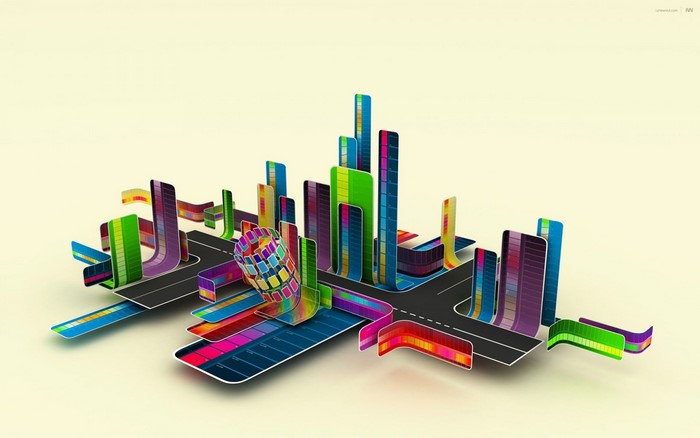 Abstract colorful city illustration with roads