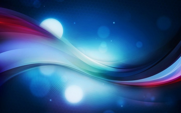 Abstract blue and red waves with glowing circles