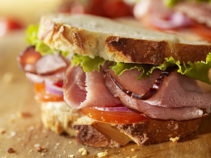 Ham and Tomato Sandwich with Lettuce and Onion