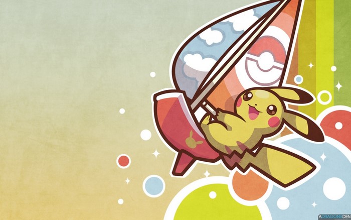 Pikachu sailing a boat with a Pokemon sail