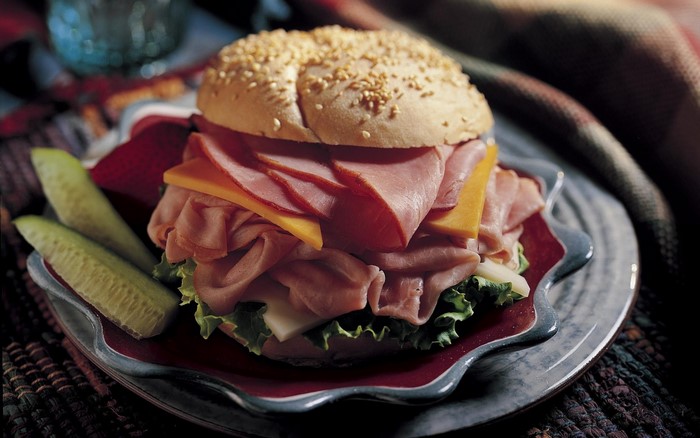 Ham and cheese sandwich with pickles