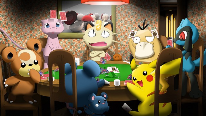 Pokemon characters playing poker
