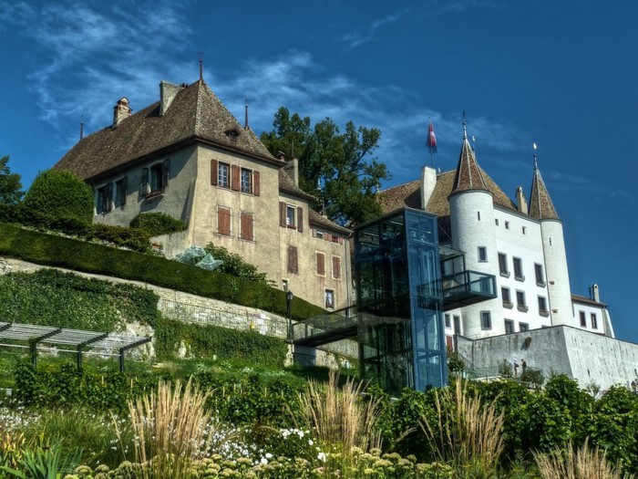 Château de Chillon with modern glass elevator