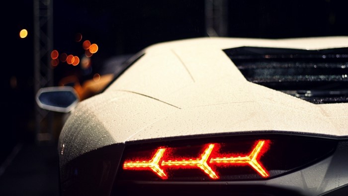 Lamborghini Aventador taillight at night
