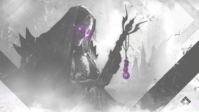 Grim Reaper with glowing eyes holding a staff