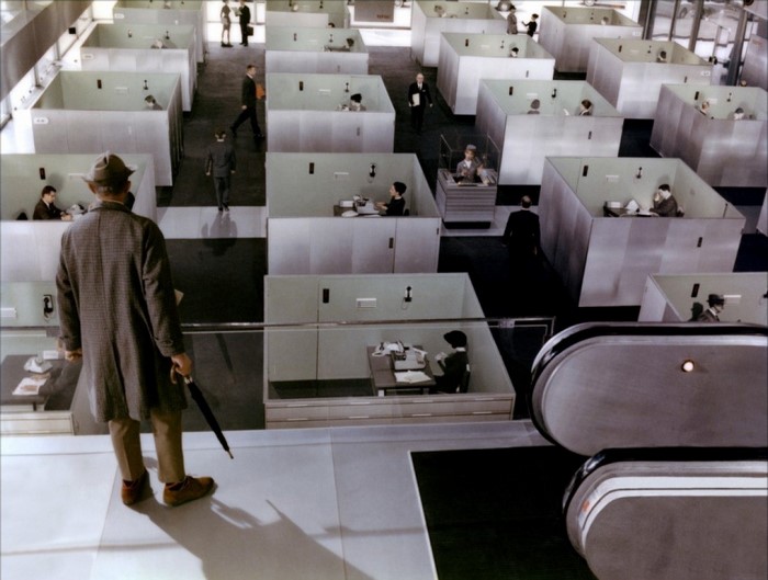 Monsieur Hulot in a modern office from Playtime