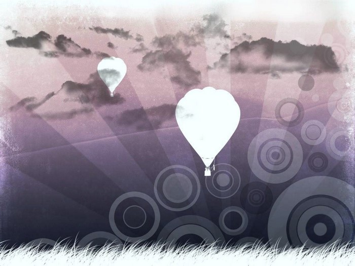 Hot air balloons in a purple sky with circles