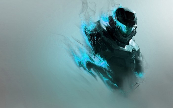 Master Chief from Halo with blue energy