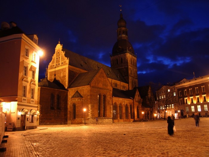 Riga Cathedral at night in winter