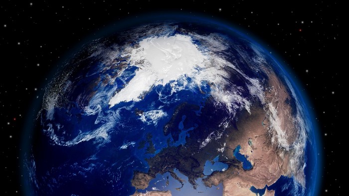 Earth from space with Arctic ice cap
