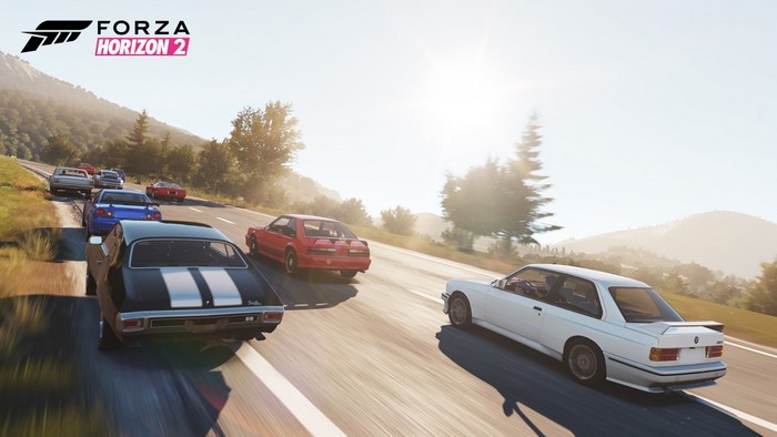Forza Horizon 2 cars driving on a sunny road