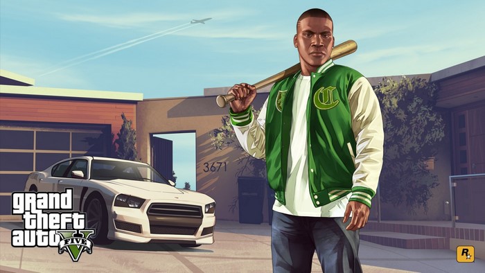 Franklin Clinton from Grand Theft Auto V with a car