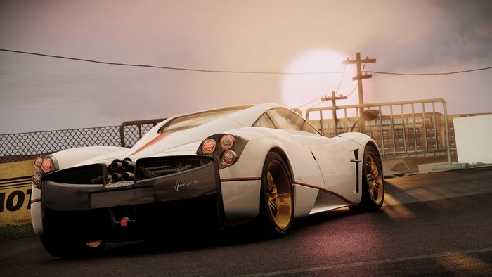 White Pagani Huayra on a race track